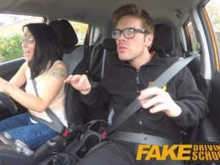 Fake Driving School wild ride for petite british Asian with glasses